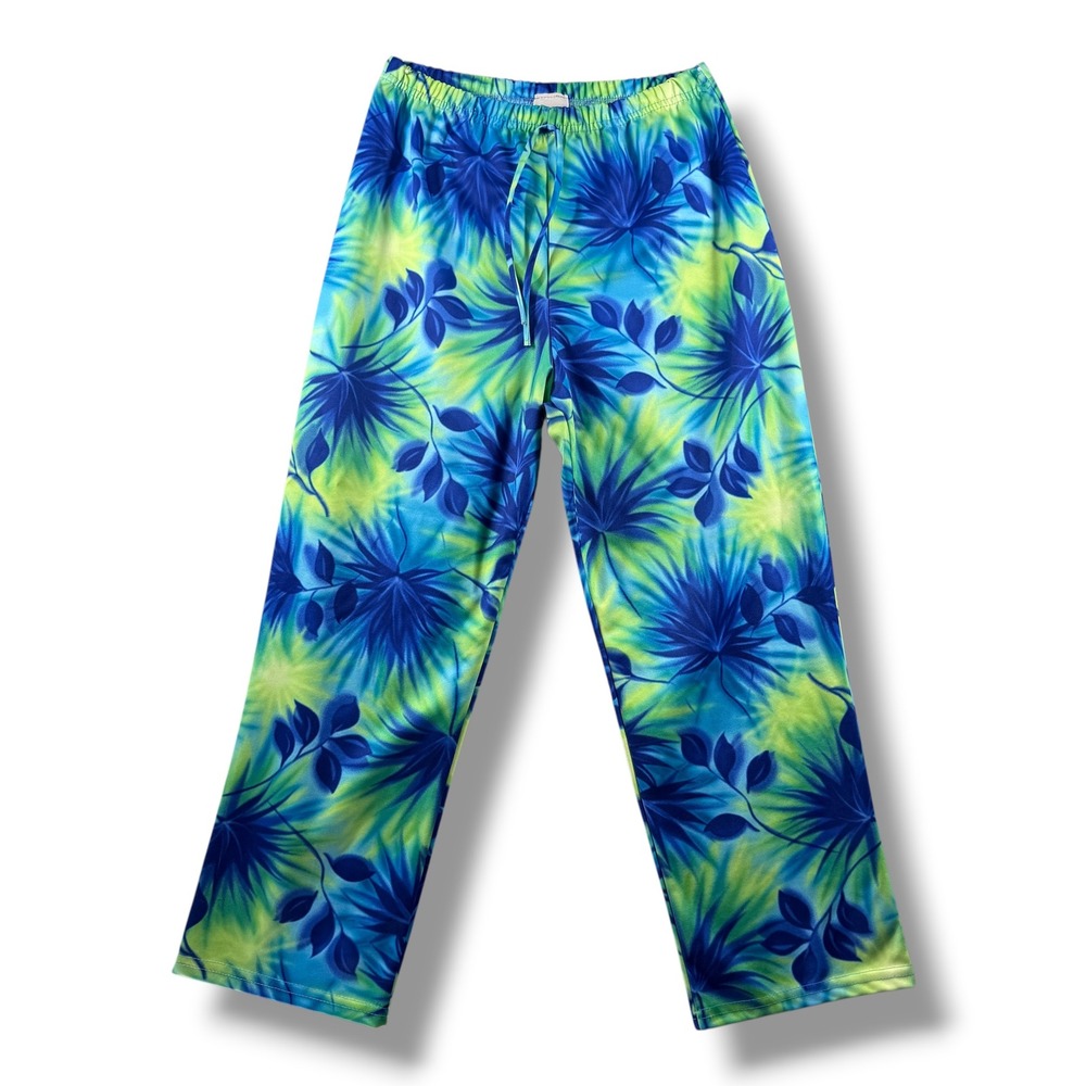 Fiorlini International Tropical Palm Print Lounge Pants Blue Green Yellow M